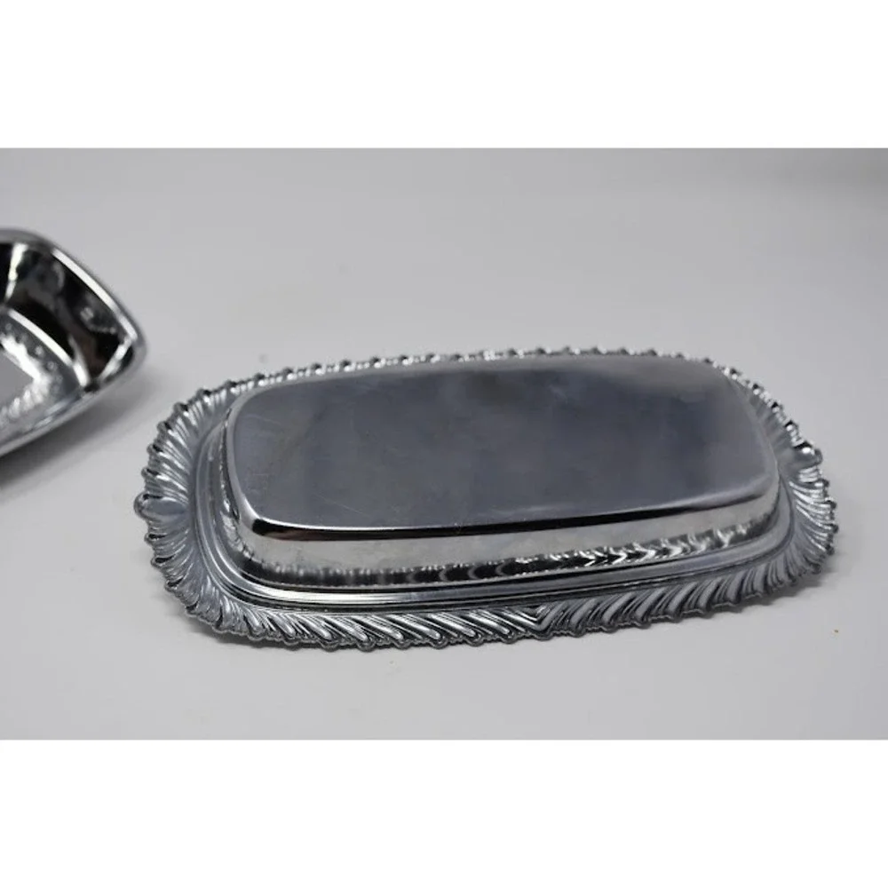 Vintage Irvinware Chrome Plated Covered Butter Dish Rope Border 1970s